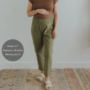 Emme Maternity Everyday Transitional Smocked Linen Pant - Olive - Small